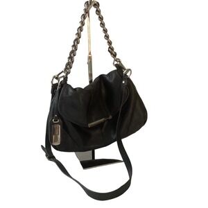 B. Makowsky Black Leather Shoulder Bag with Chain Strap